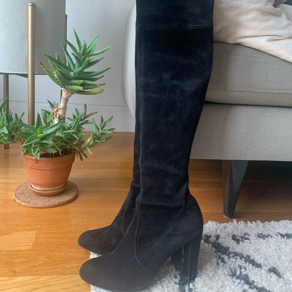Stuart Weitzman Highland Black Suede OTK boots 7.5